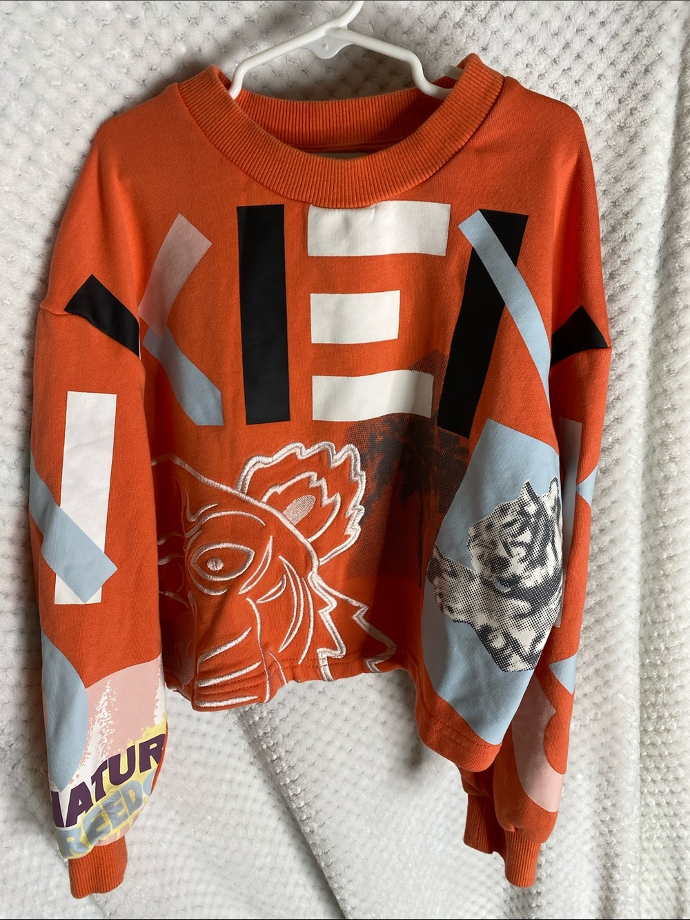 Kenzo Orange Graphic Kids Cropped Sweatshirt with Multicolor Accents